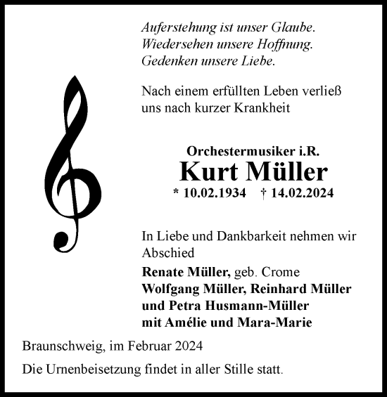 Traueranzeige von Kurt Müller von Braunschweiger Zeitung