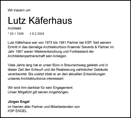 Traueranzeige von Lutz Käferhaus von Braunschweiger Zeitung