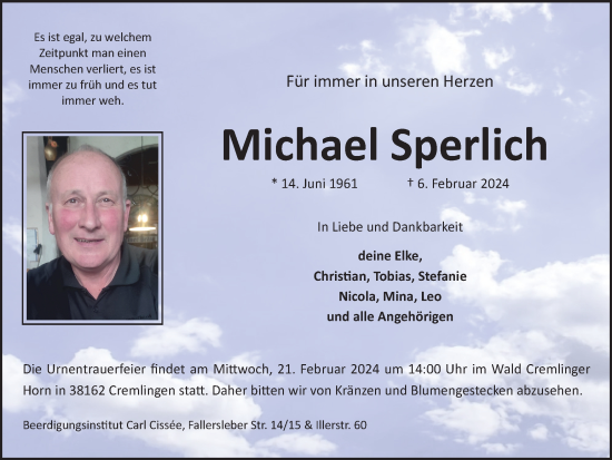 Traueranzeige von Michael Sperlich von Braunschweiger Zeitung