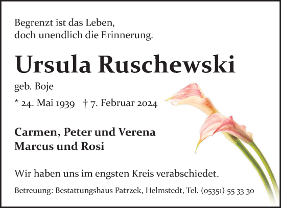 Traueranzeige von Ursula Ruschewski von Braunschweiger Zeitung
