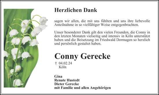 Traueranzeige von Conny Gerecke von Braunschweiger Zeitung