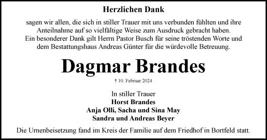 Traueranzeige von Dagmar Brandes von Braunschweiger Zeitung