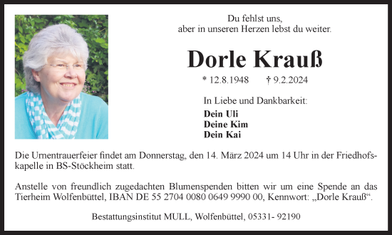 Traueranzeige von Dorle Krauß von Braunschweiger Zeitung