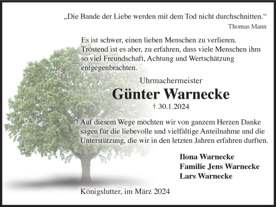 Traueranzeige von Günter Warnecke von Braunschweiger Zeitung