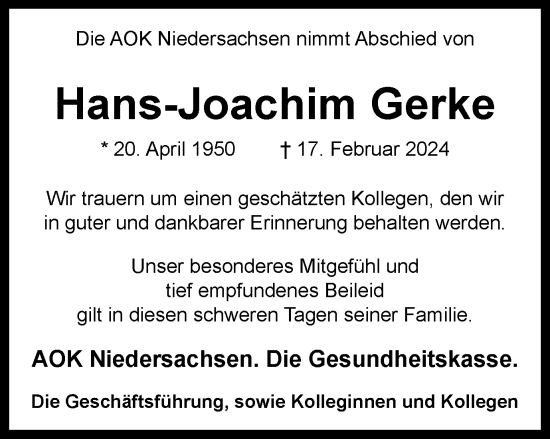 Traueranzeige von Hans-Joachim Gerke von Braunschweiger Zeitung