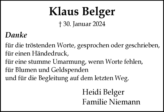 Traueranzeige von Klaus Belger von Braunschweiger Zeitung