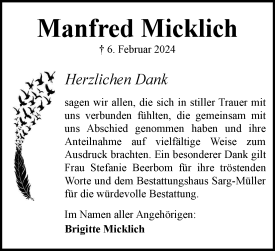 Traueranzeige von Manfred Micklich von Braunschweiger Zeitung