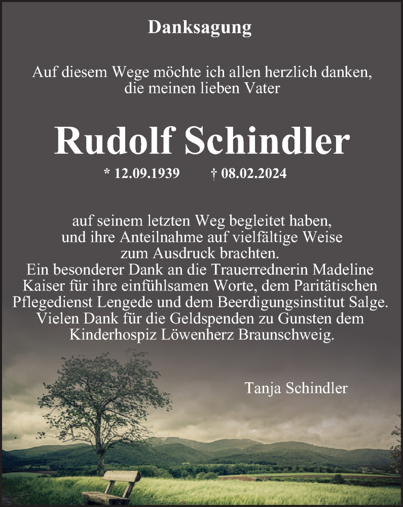  Traueranzeige für Rudolf Schindler vom 23.03.2024 aus Peiner Nachrichten