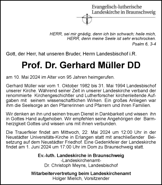 Traueranzeige von Gerhard Müller von Braunschweiger Zeitung