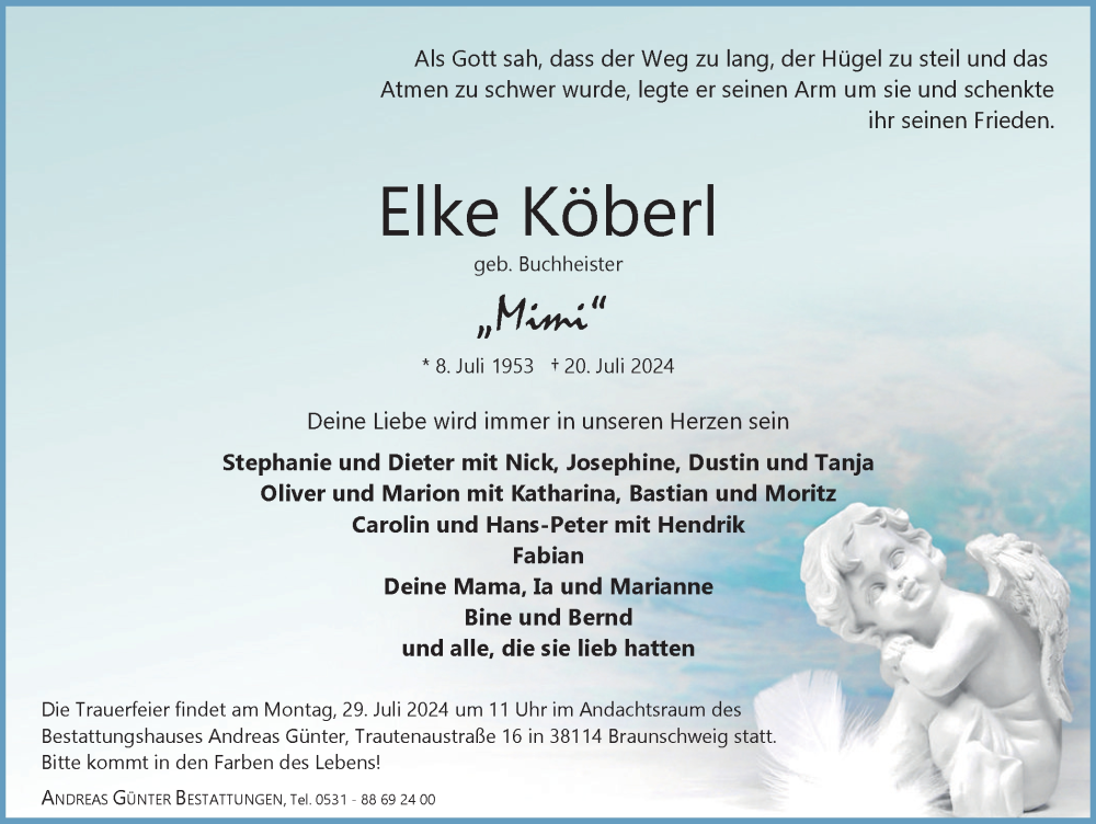  Traueranzeige für Elke Köberl vom 27.07.2024 aus Braunschweiger Zeitung