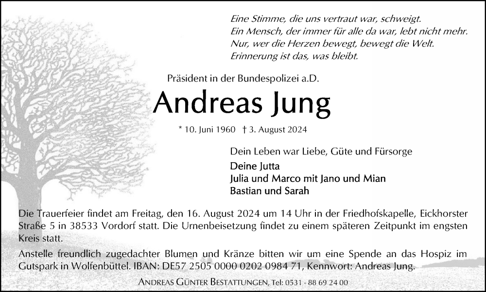  Traueranzeige für Andreas Jung vom 10.08.2024 aus Braunschweiger Zeitung