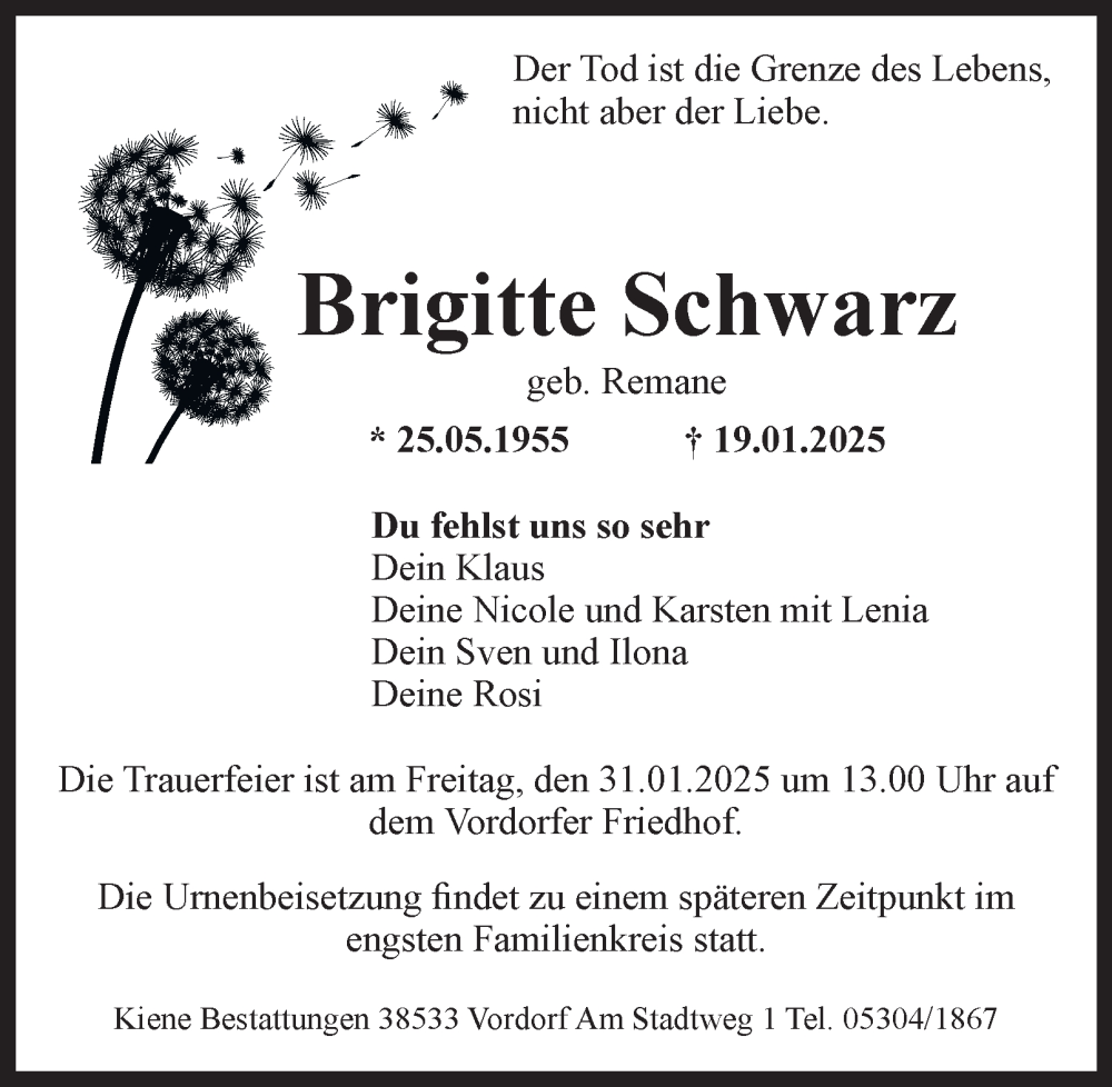  Traueranzeige für Brigitte Schwarz vom 25.01.2025 aus 
