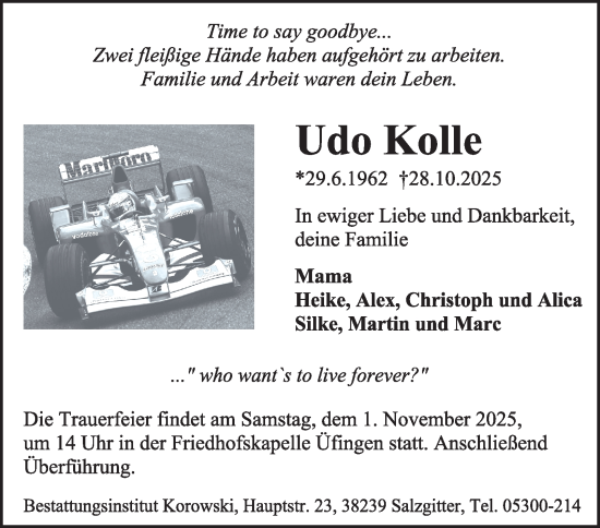 Traueranzeige von Udo Kolle von Salzgitter-Zeitung