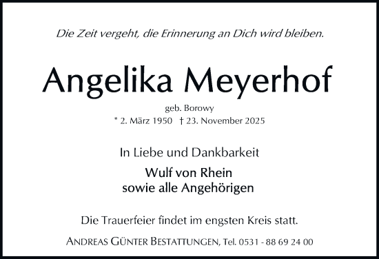 Traueranzeige von Angelika Meyerhof von Braunschweiger Zeitung