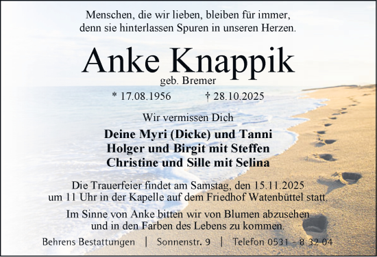 Traueranzeige von Anke Knappik von Braunschweiger Zeitung