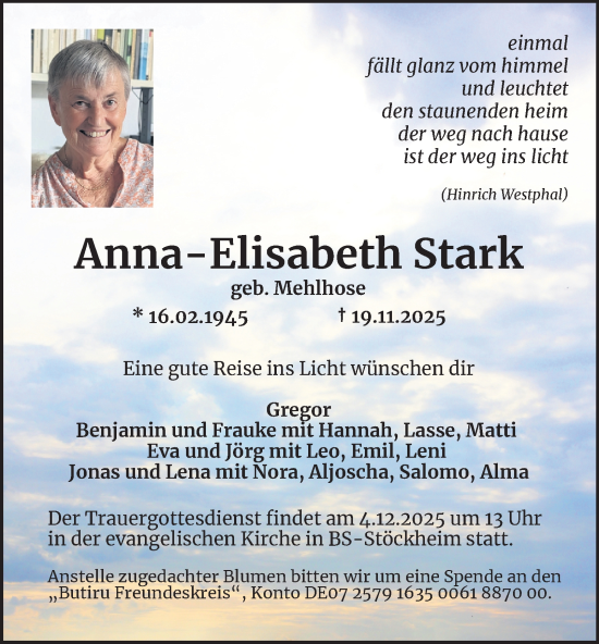 Traueranzeige von Anna-Elisabeth Stark von Salzgitter-Zeitung