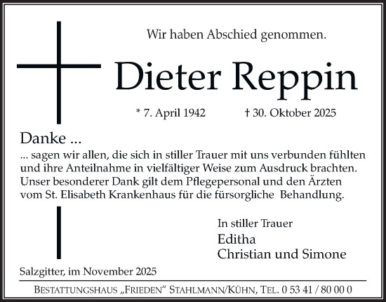 Traueranzeige von Dieter Reppin von Salzgitter-Zeitung