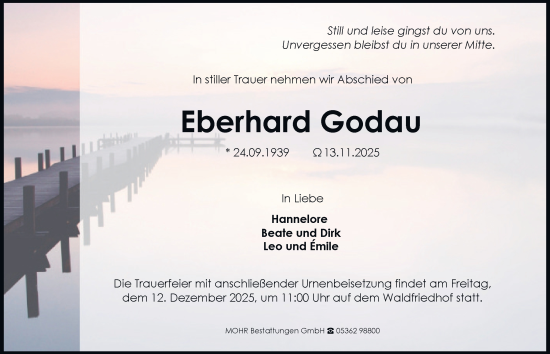 Traueranzeige von Eberhard Godau von Braunschweiger Zeitung, Wolfsburger Nachrichten