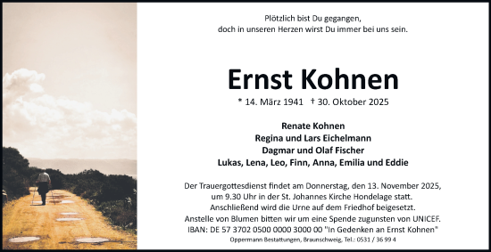 Traueranzeige von Ernst Kohnen von Braunschweiger Zeitung