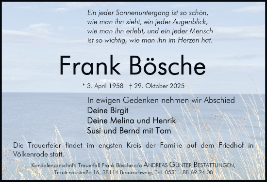 Traueranzeige von Frank Bösche von Braunschweiger Zeitung