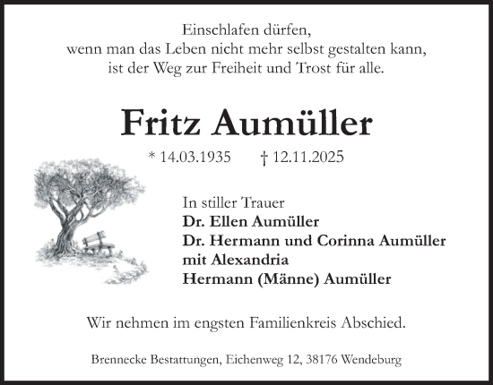 Traueranzeige von Fritz Aumüller von Peiner Nachrichten