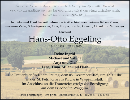 Traueranzeige von Hans-Otto Eggeling von Braunschweiger Zeitung