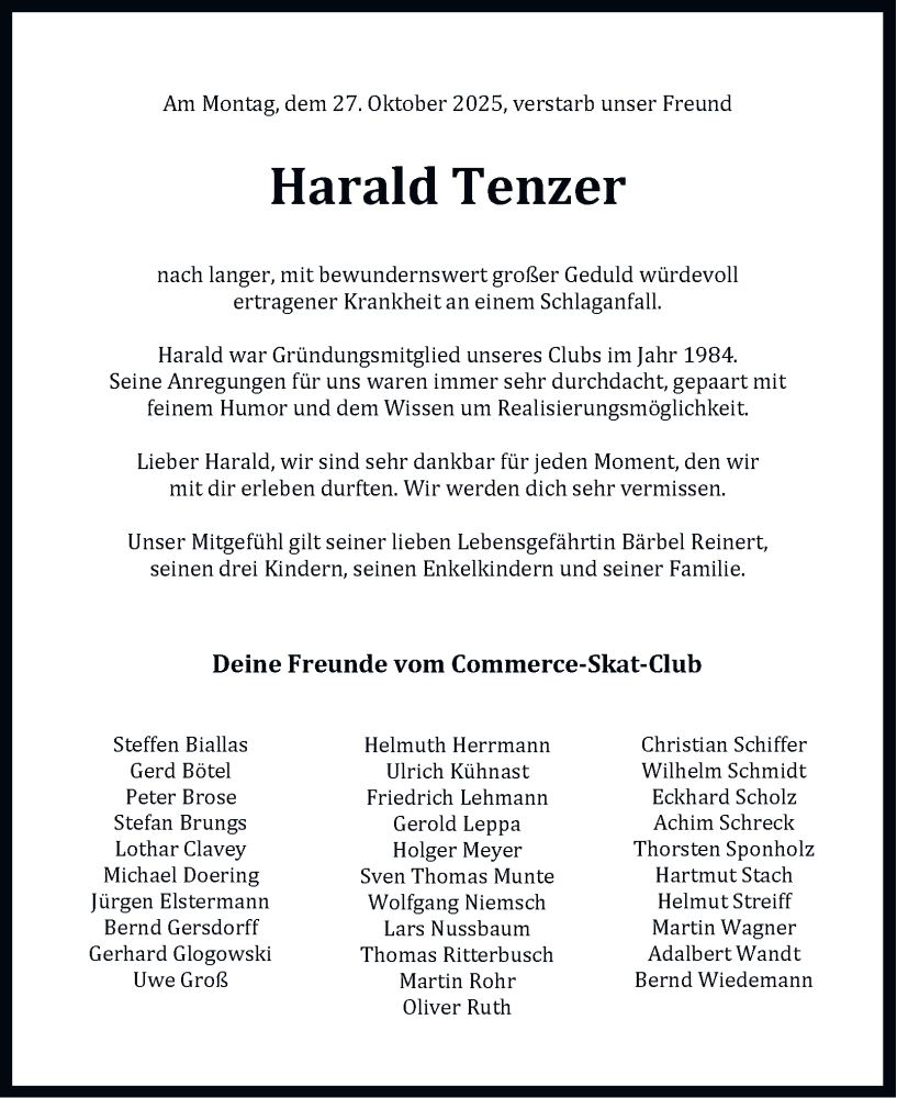  Traueranzeige für Harald Tenzer vom 05.11.2025 aus Braunschweiger Zeitung