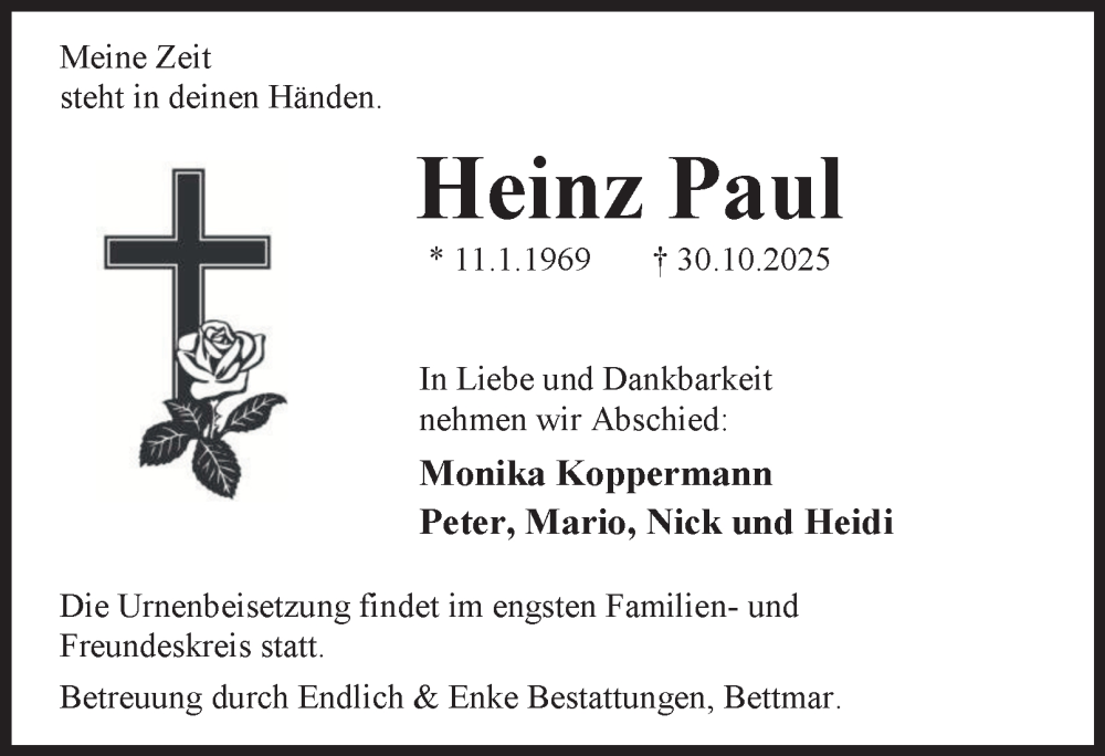  Traueranzeige für Heinz Paul vom 08.11.2025 aus Peiner Nachrichten