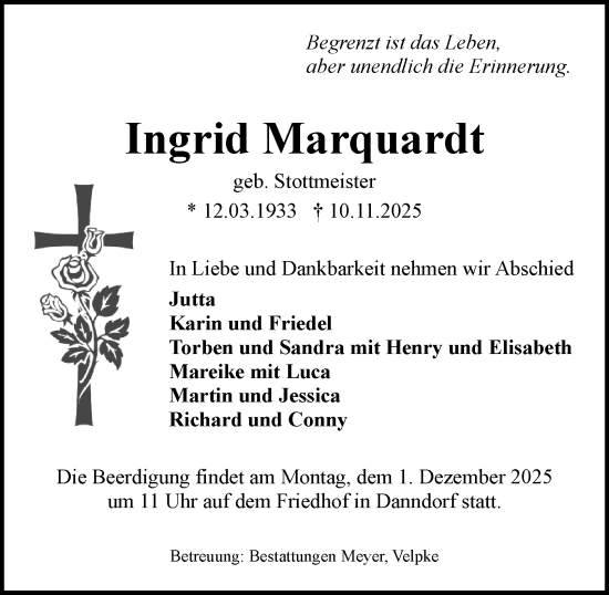 Traueranzeige von Ingrid Marquardt von Helmstedter Nachrichten