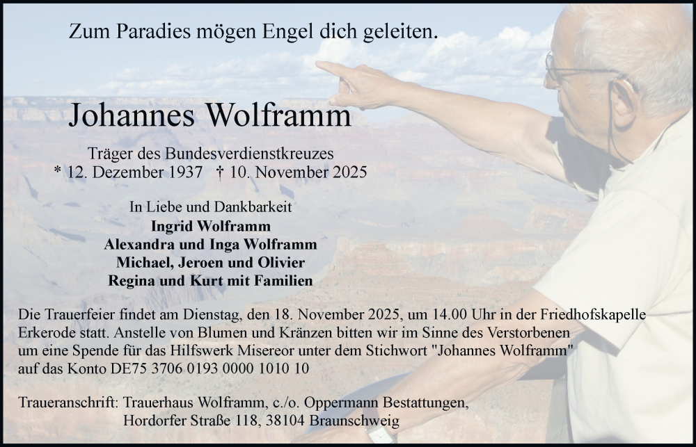  Traueranzeige für Johannes Wolframm vom 15.11.2025 aus Braunschweiger Zeitung