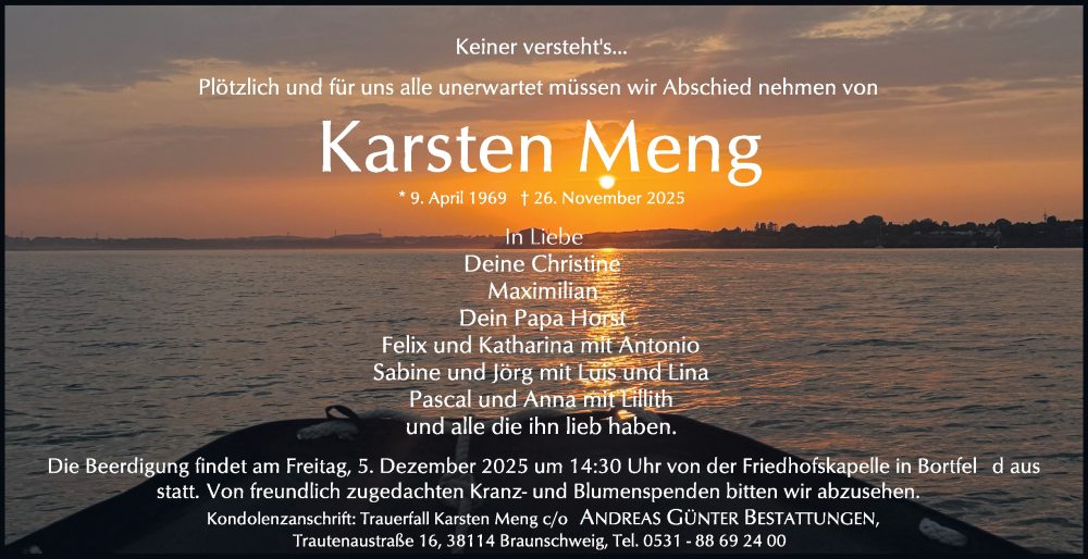  Traueranzeige für Karsten Meng vom 29.11.2025 aus Braunschweiger Zeitung