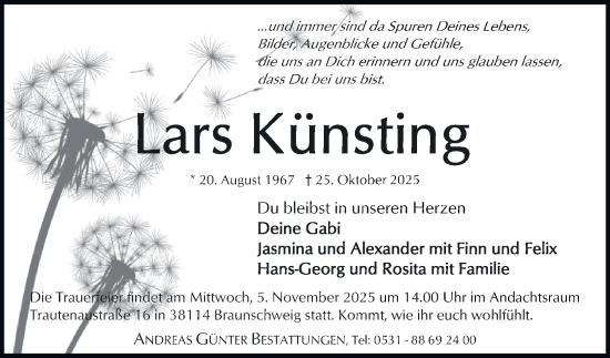 Traueranzeige von Lars Künsting von Braunschweiger Zeitung