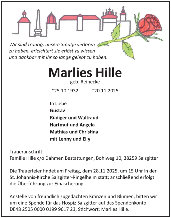 Traueranzeige von Marlies Hille von Salzgitter-Zeitung