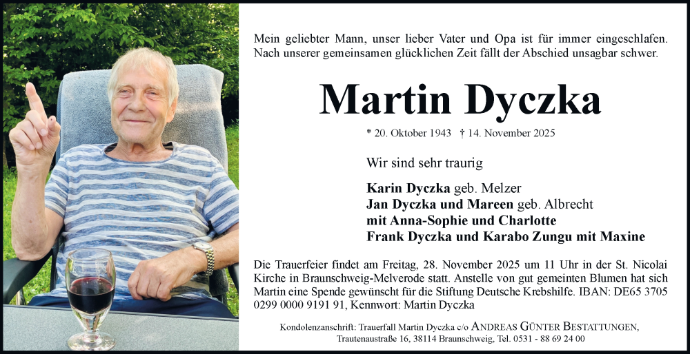  Traueranzeige für Martin Dyczka vom 22.11.2025 aus Braunschweiger Zeitung
