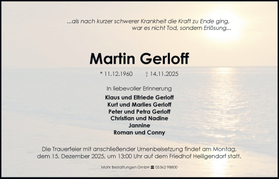 Traueranzeige von Martin Gerloff von Braunschweiger Zeitung, Wolfsburger Nachrichten