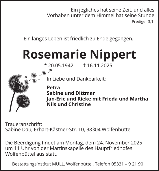 Traueranzeige von Rosemarie Nippert von Wolfenbütteler Zeitung
