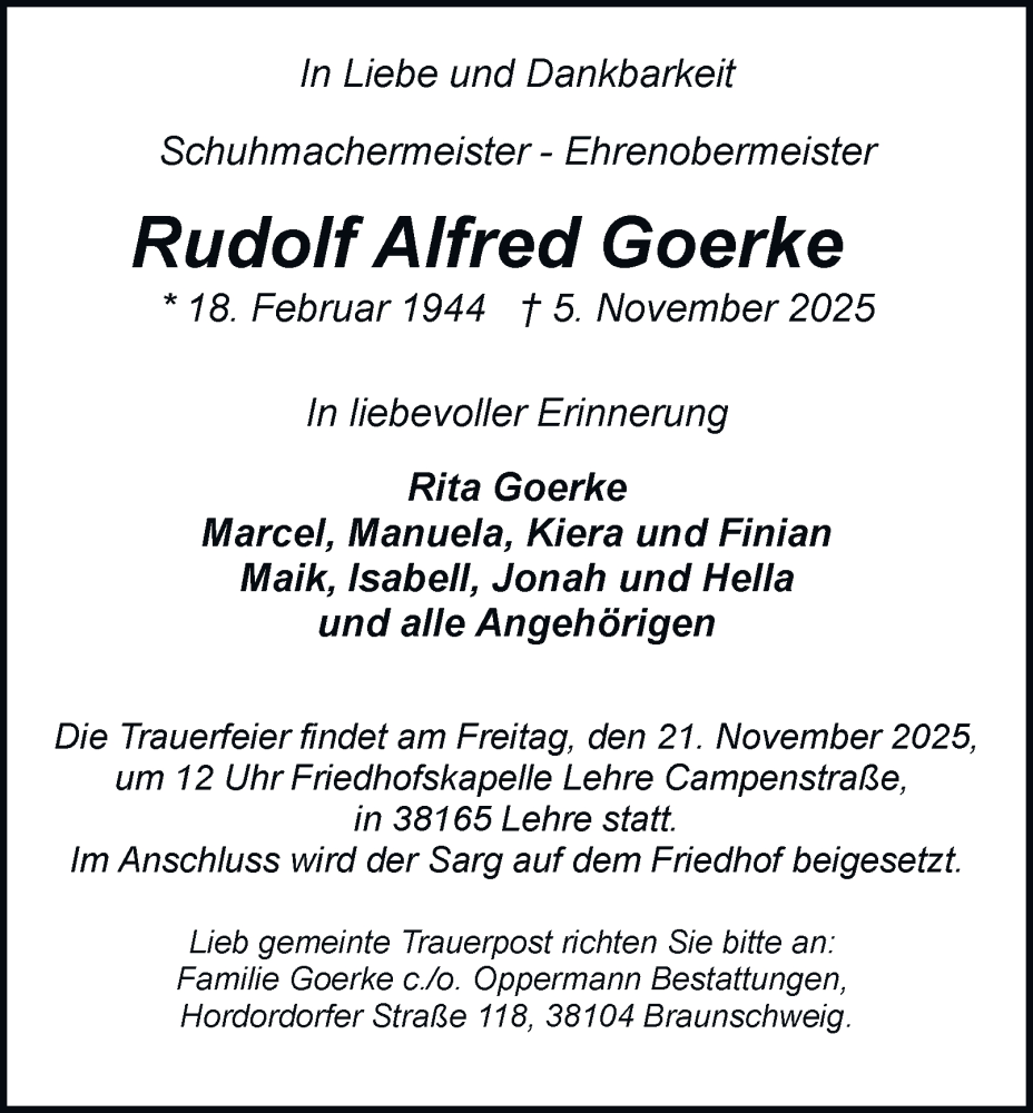  Traueranzeige für Rudolf Alfred Goerke vom 15.11.2025 aus Braunschweiger Zeitung
