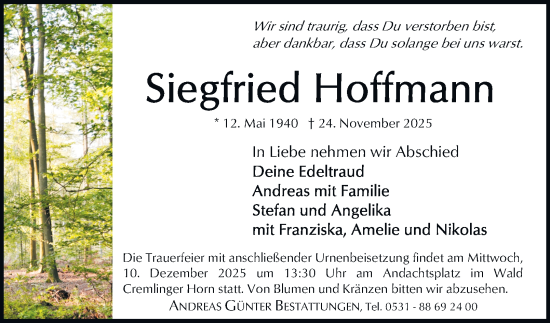 Traueranzeige von Siegfried Hoffmann von Braunschweiger Zeitung