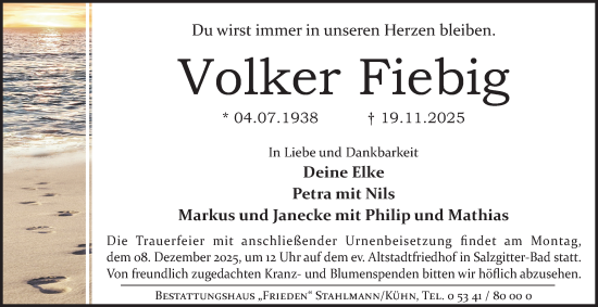 Traueranzeige von Volker Fiebig von Salzgitter-Zeitung
