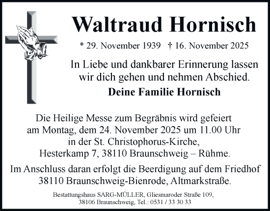 Traueranzeige von Waltraud Hornisch von Salzgitter-Zeitung
