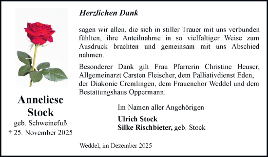 Traueranzeige von Anneliese Stock von Braunschweiger Zeitung