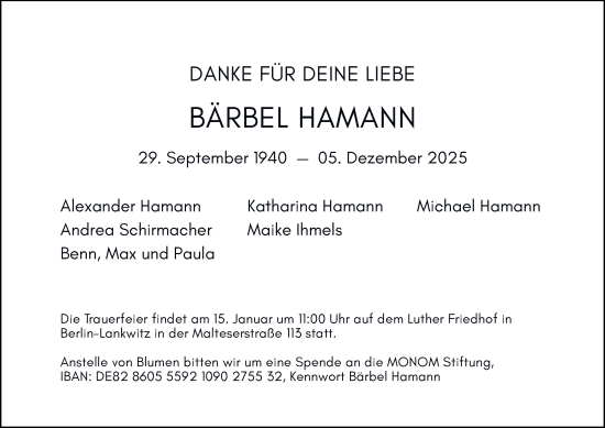 Traueranzeige von Bärbel Hamann von Braunschweiger Zeitung