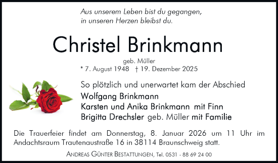 Traueranzeige von Christel Brinkmann von Braunschweiger Zeitung