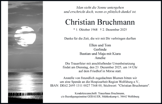 Traueranzeige von Christian Bruchmann von Braunschweiger Zeitung, Wolfsburger Nachrichten