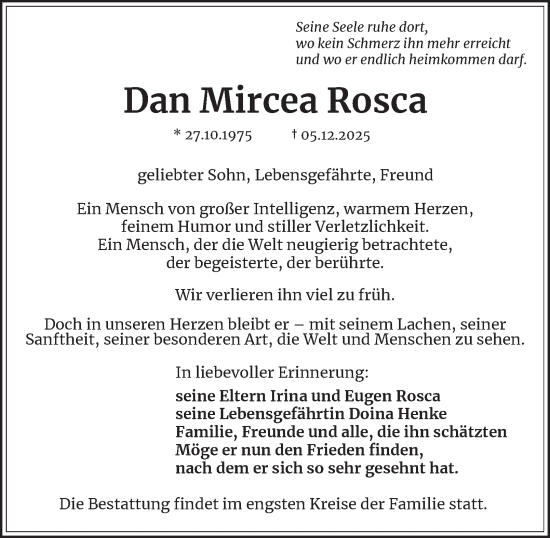 Traueranzeige von Dan Mircea Rosca von Braunschweiger Zeitung, Wolfsburger Nachrichten