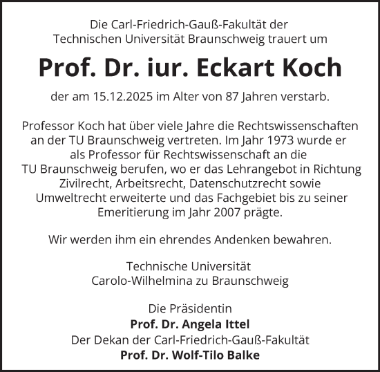 Traueranzeige von Eckart Koch von Braunschweiger Zeitung