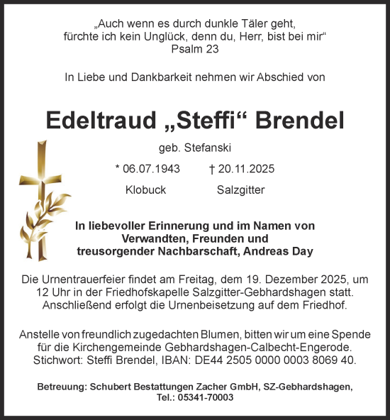 Traueranzeige von Edeltraud Brendel von Braunschweiger Zeitung