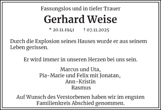 Traueranzeige von Gerhard Weise von Braunschweiger Zeitung
