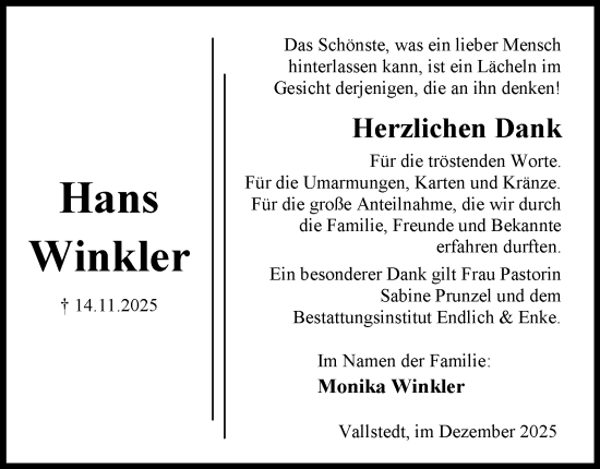 Traueranzeige von Hans Winkler von Peiner Nachrichten