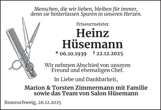 Traueranzeige von Heinz Hüsemann von Braunschweiger Zeitung